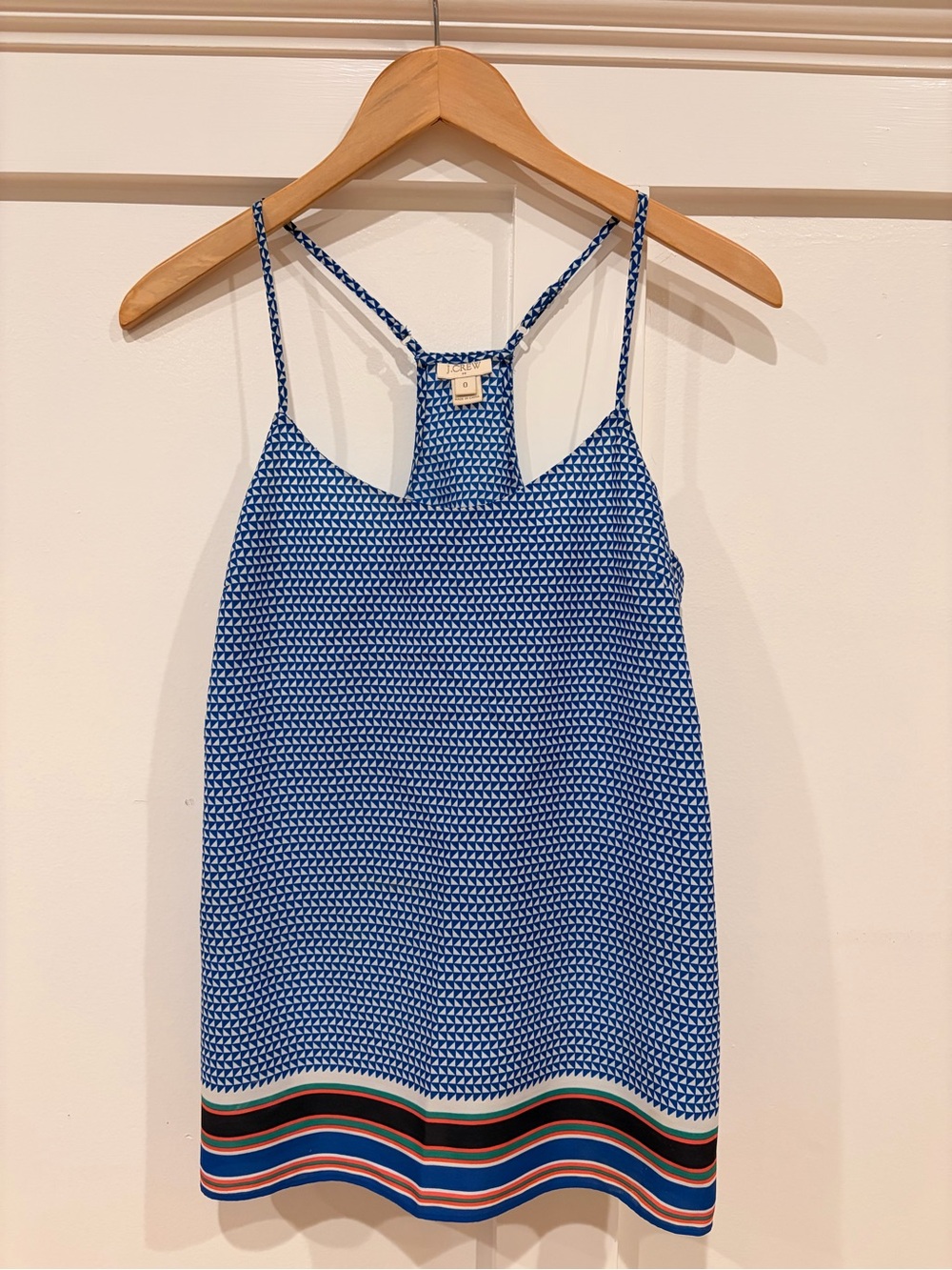 J. Crew Blue Patterned Strappy Camisole with Multicolor Hem